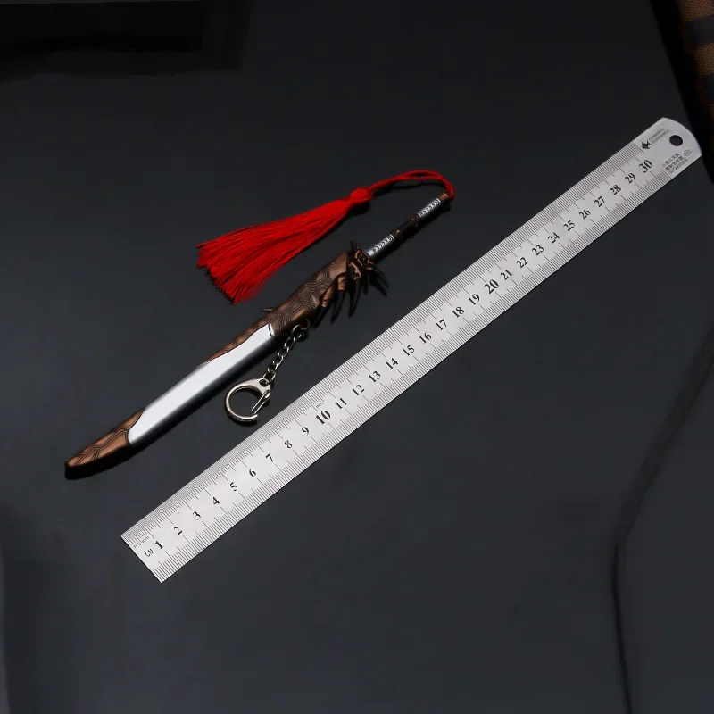 22cm/8.66in Monster Hunter urządzenia peryferyjne do gier męski ogień smok nóż brelok metalowy model broni miecz samurajski zabawka dla chłopców rzemiosło prezent
