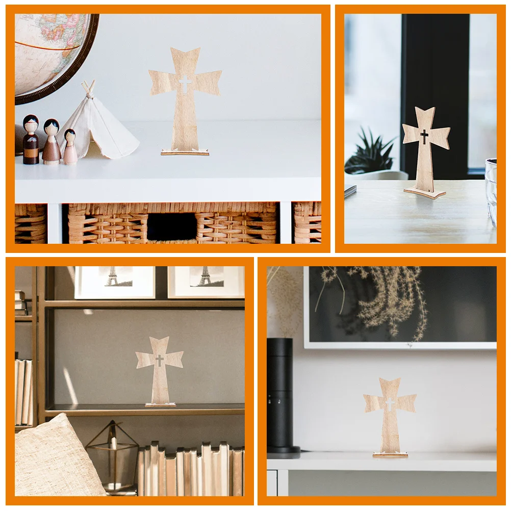 

5 Pcs Cross Crafts Catholic Rustic Standing for Table Blank Wood Cutouts Home Chapel Statue