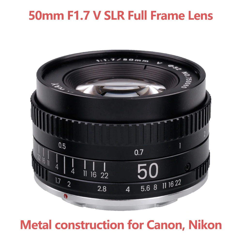 50mm F1.7 Full Frame Manual Fixed Focus DSLR Lens for Nikon F Mouth, Canon EF Mouth