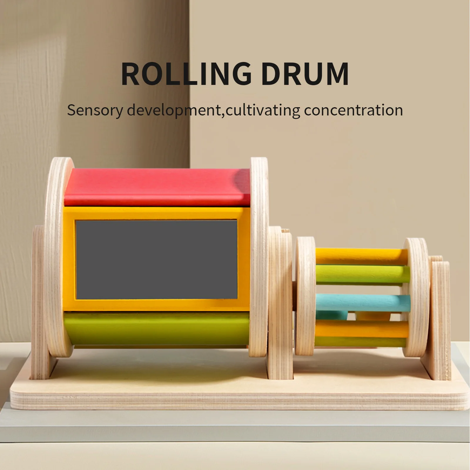 Montessori Toys for Baby Early Learning Wooden Rolling Ball Drum Listening Exercise Color Cognition Hand-eye Coordination Train