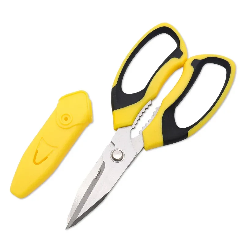 Chicken Bone Clippers Boning Utensil Chef Fish Bone Stainless Steel Kitchen Scissors Yellow Comfort Handle Shears with Sleeve