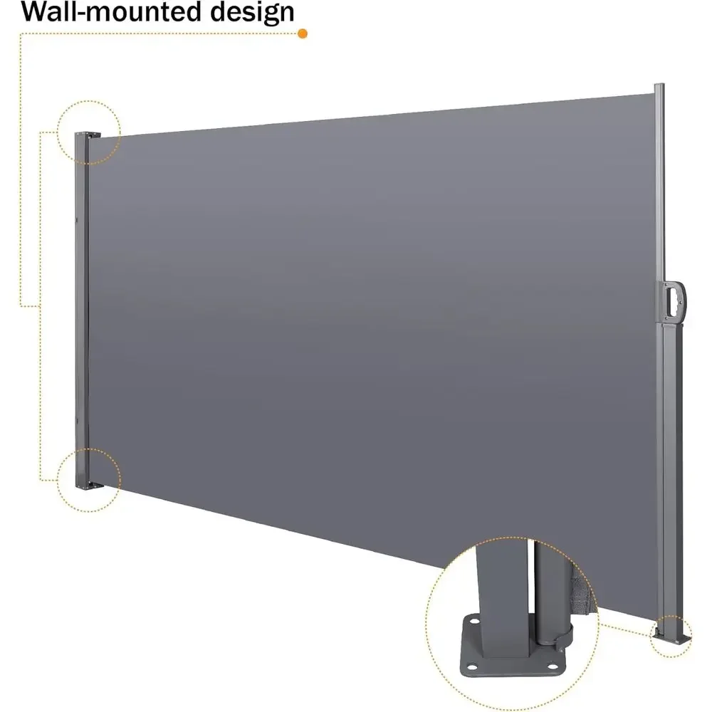 138 Grey Waterproof & UV-Resistant Retractable Side Awning for Outdoor Privacy, Patio, Deck, Balcony
