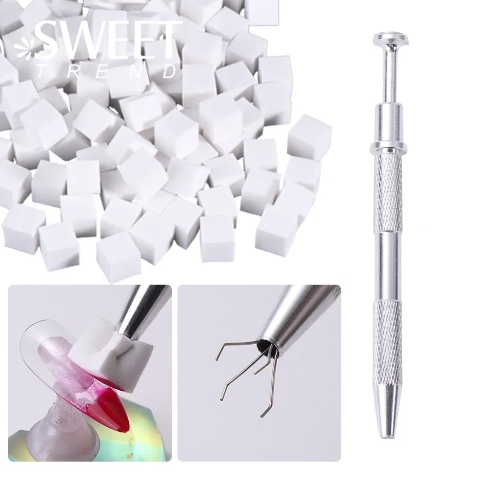 Multifunctional Stainless Steel Nail Tool Tweezer Clip Gripping Sponge Rhinestone Manicure Decorations Gripping Nail Art Tools