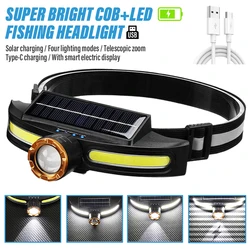 Super bright LED+COB fishing headlamp Rechargeable flashlight With intelligent electric display With a variety of lighting modes