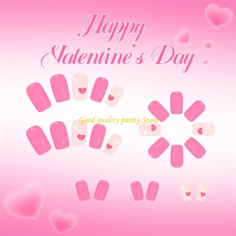 M4YA – faux ongles ovales brillants, 24 pièces, rose doux, cœur blanc, nœuds, accessoires prêts pour fête