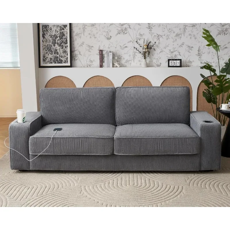 ZHENXIANG Sofa, 89in Modern Couch with Cup Holders & USB Charging Ports, Deep Seat Sofa Couch- Comfy Couch for Living Room