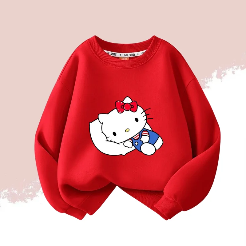 

Autumn Baby Girls Clothes Kid Sanrio Hello Kitty Printed Long Sleeve Sweatshirt Children Cartoon O-Neck Soft Cotton Pullover Top