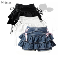 Mini Skirts Women Korean Fashion Sweet Lovely Girls Streetwear All-match Bow Design Lace-up Popular Leisure Y2k Denim Summer