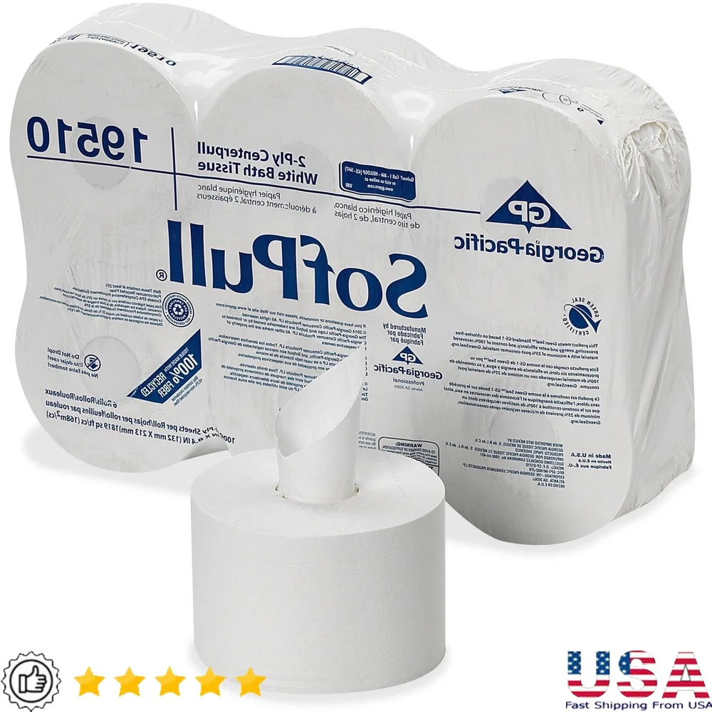

High Capacity Center Pull Toilet Paper 2-Ply 1000 Sheets per Roll 6 Rolls Carton Septic Safe Unscented Tissue Paper