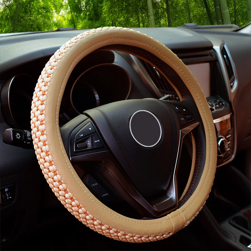 Hand-knitted and Feel Good Ice Silk Car Steering Wheel Cover Car Grip Cover Universal Wear-resistant and Sweat-absorbent for All