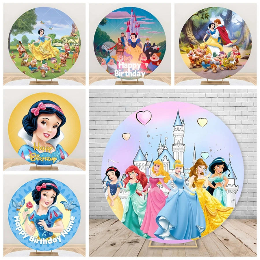 

Snow White Round Background Disney Princess Party Seven Dwarfs Children's Birthday Baby Baptism Decoration Photography Backdrop