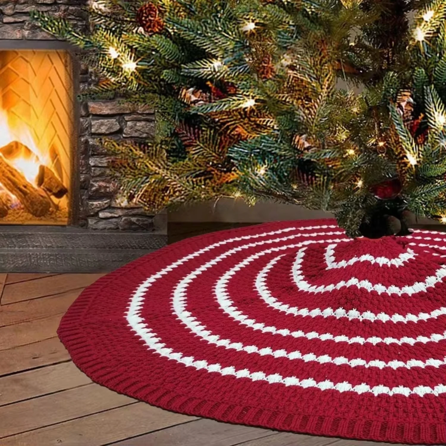 

New product ideas 2023 santa folding 48" red christmas tree skirt for decor