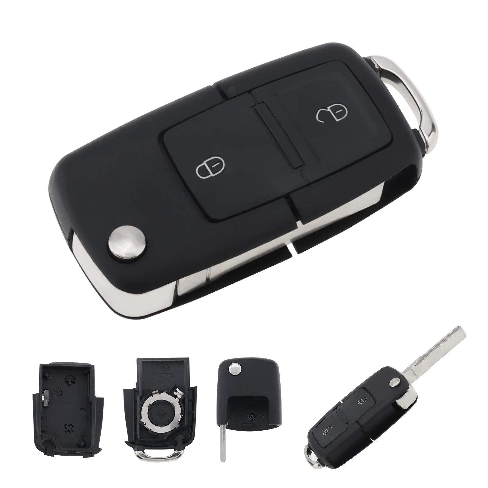 2 Buttons Uncut Car Flip Key Smart Remote Replacement Key Case No Chip Fit for Volkswagen / BORA / GOLF-MK4, Key Fob Cover Case