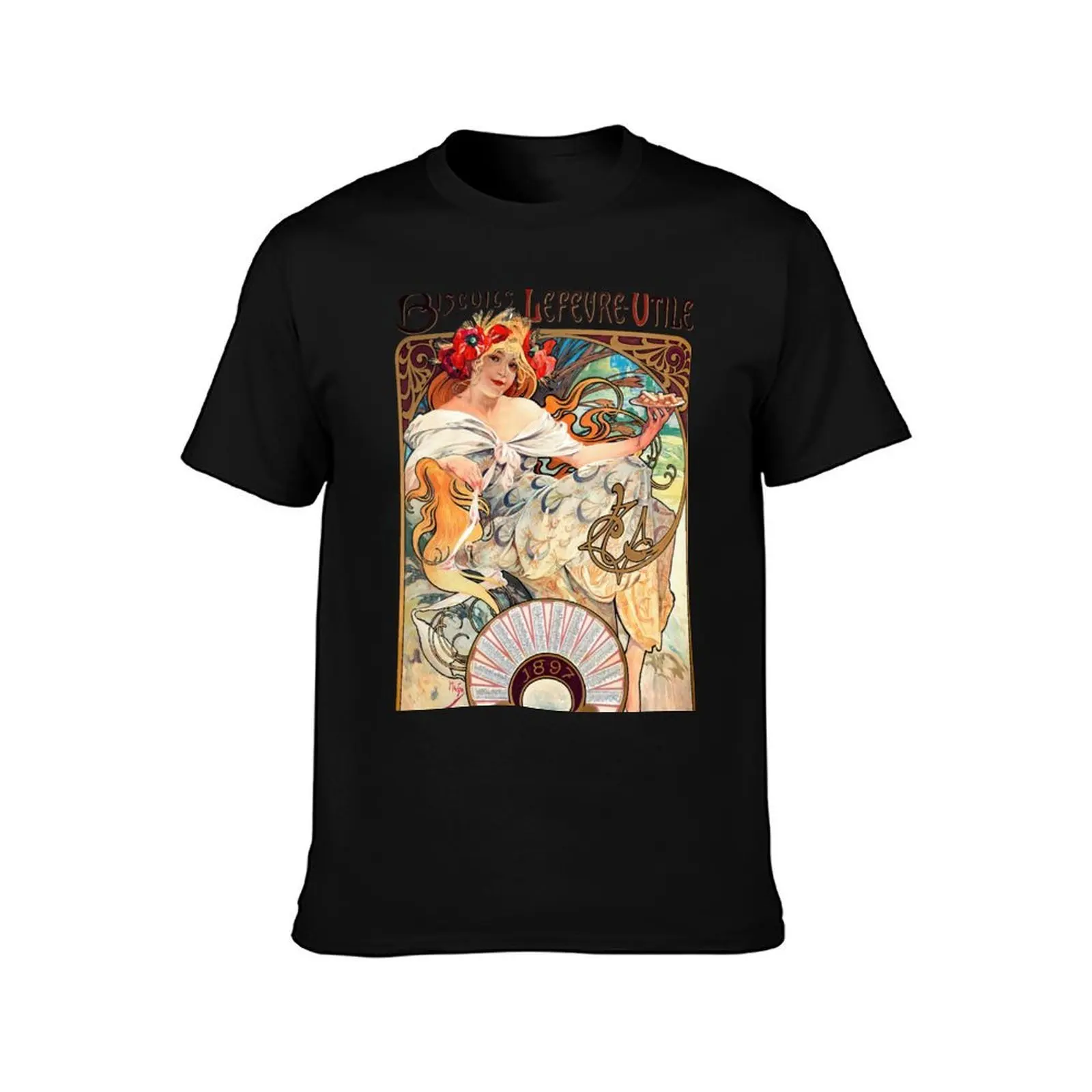 Biscuits Lefèvre-Utile by Alphonse Mucha. Art Nouveau Poster T-Shirt, Summer Casual Cotton Tee, Oversized Streetwear Tops