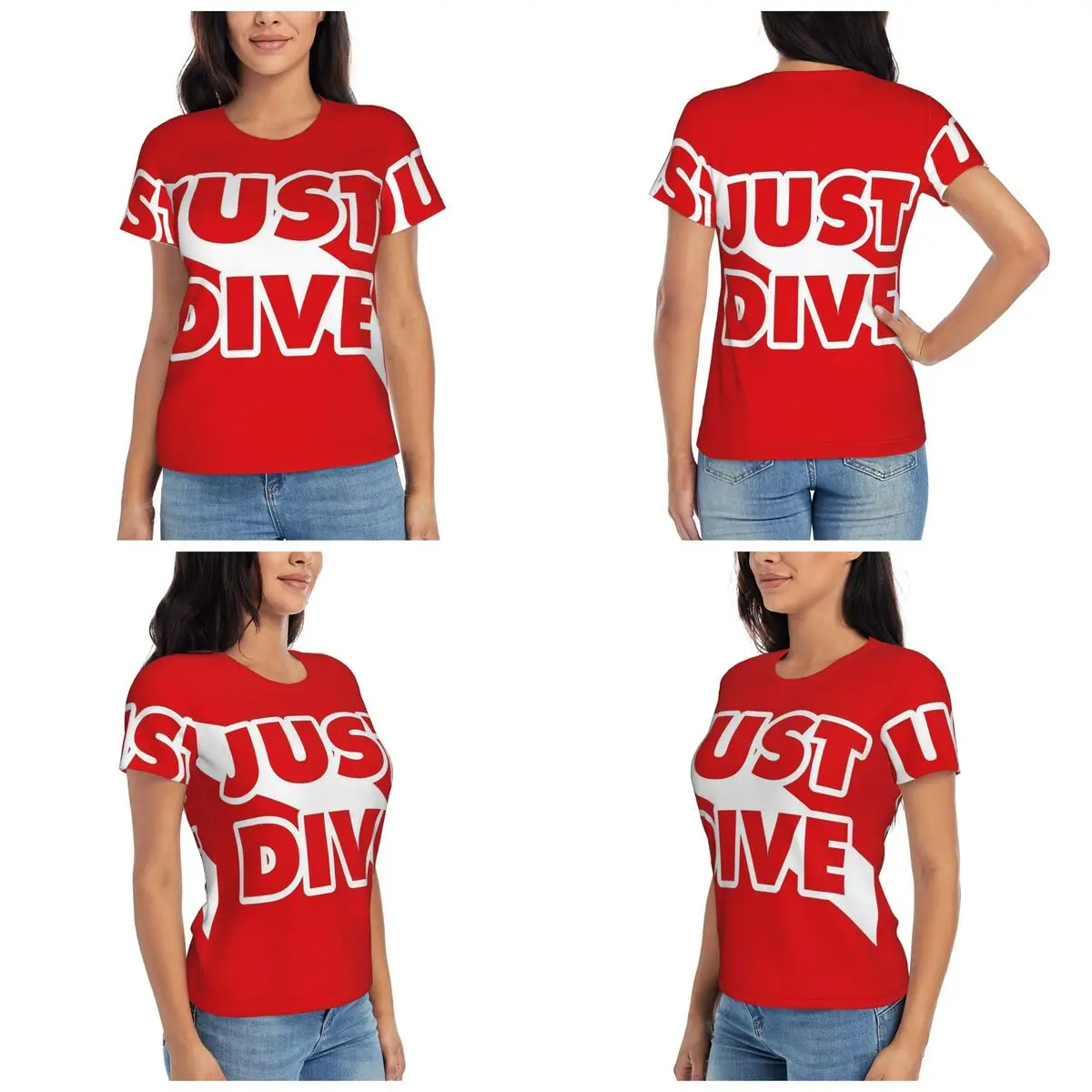 Just Dive, Scuba Diving Flag T-Shirt for Women Round Neck Streetwear T Shirts Women's Tees Short Summer Clothes Tops