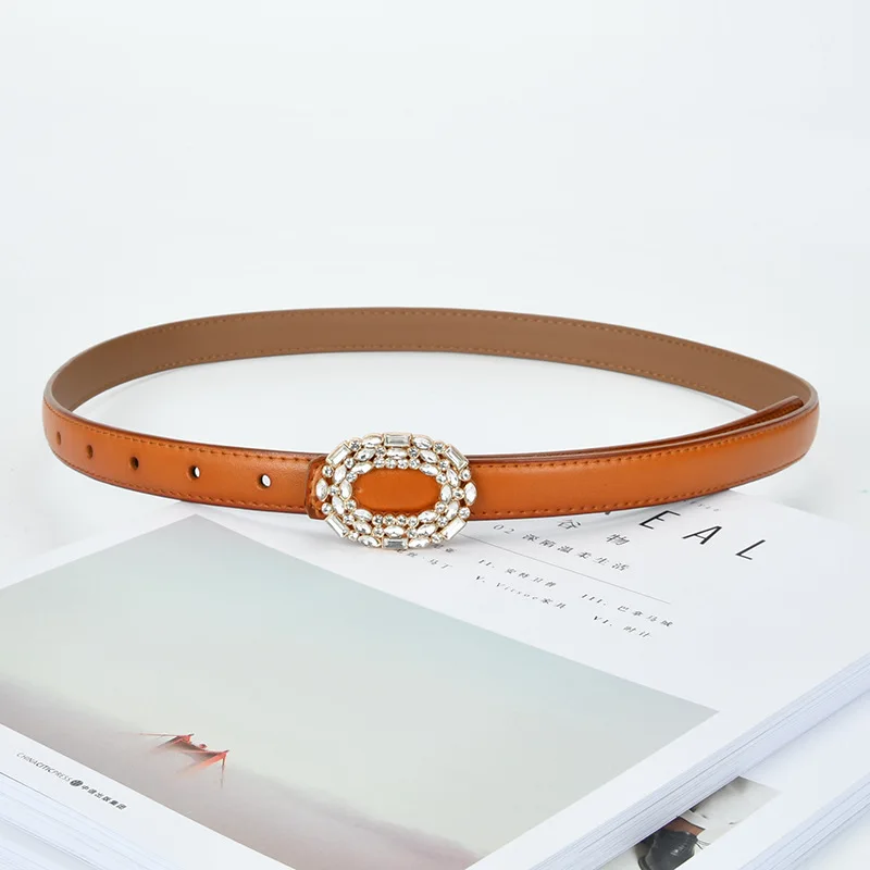 حزام نسائي من جلد البقر الحقيقي، ترصيع الماس Feng Shui الفاخر الخفيف، فستان السراويل، حزام بإبزيم ناعم عصري ومتعدد الاستخدامات