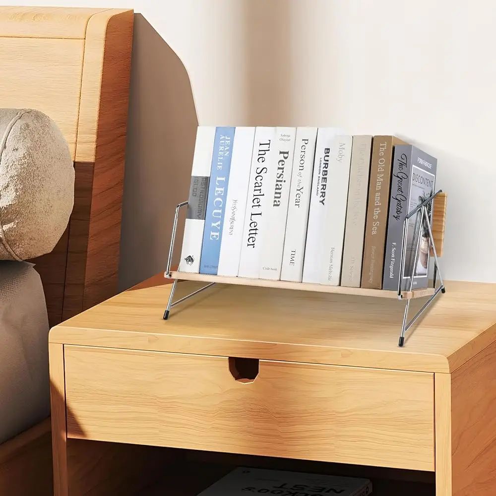 Wood Desktop Bookshelf, Tabletop Book Organizer Ra In Living Room/Home/Office, Tilting Bookcase For Books/Cds/Magazine Display