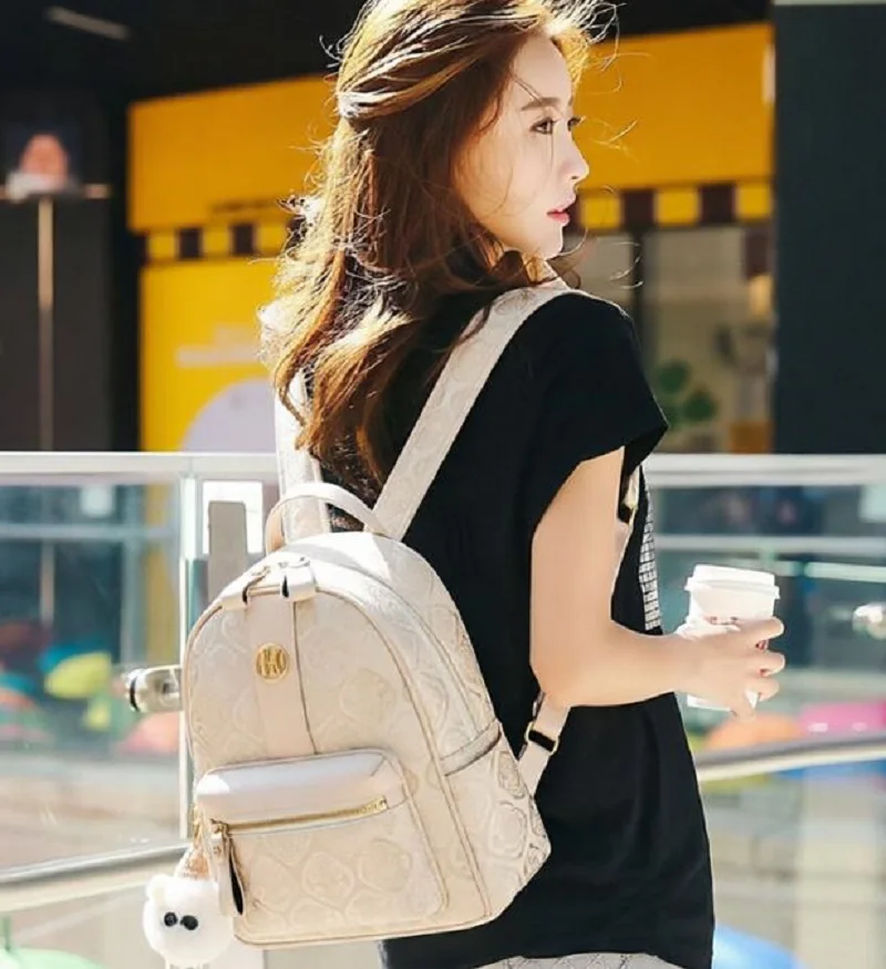 Korean New Women's Fashion Luxury High Capacity Travel Backpacks Soft Leather Double Zipper Shoulder Bags Notebook School Bag