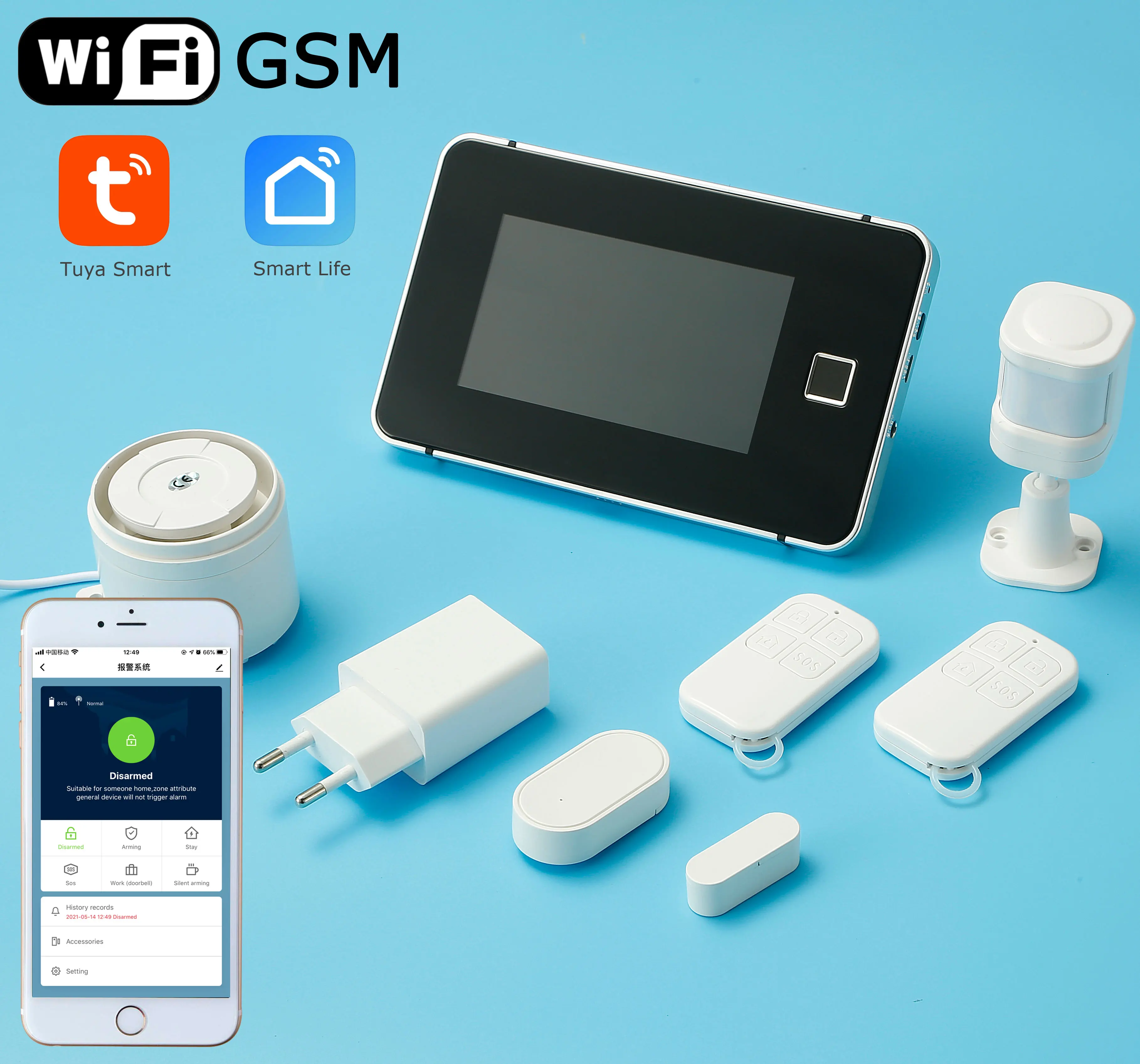 Layar penuh Wifi Tuya cerdas a-l-a-r-m sistem GSM keamanan pencuri rumah a-l-a-rm
