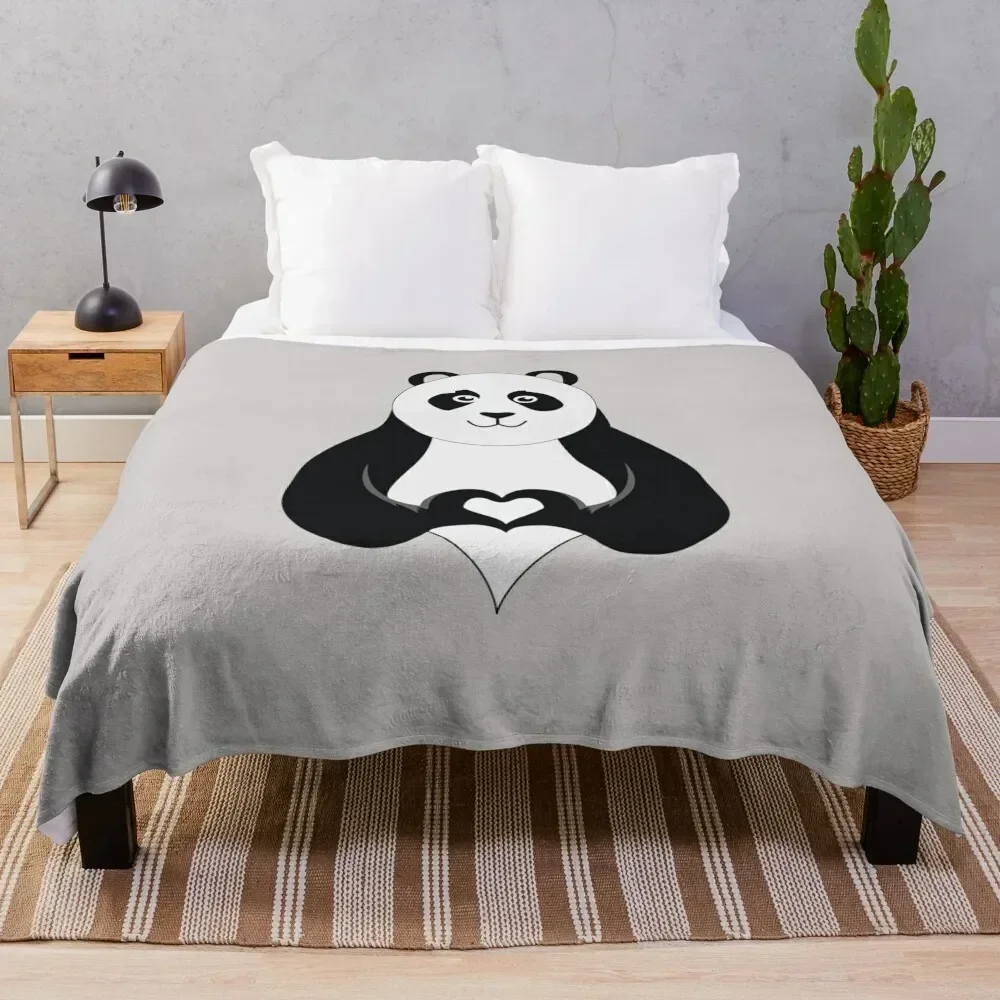 

Panda Heart Valentines Day Gift Animal Bear Lover Throw Blanket Furrys Blankets For Bed valentine gift ideas Blankets