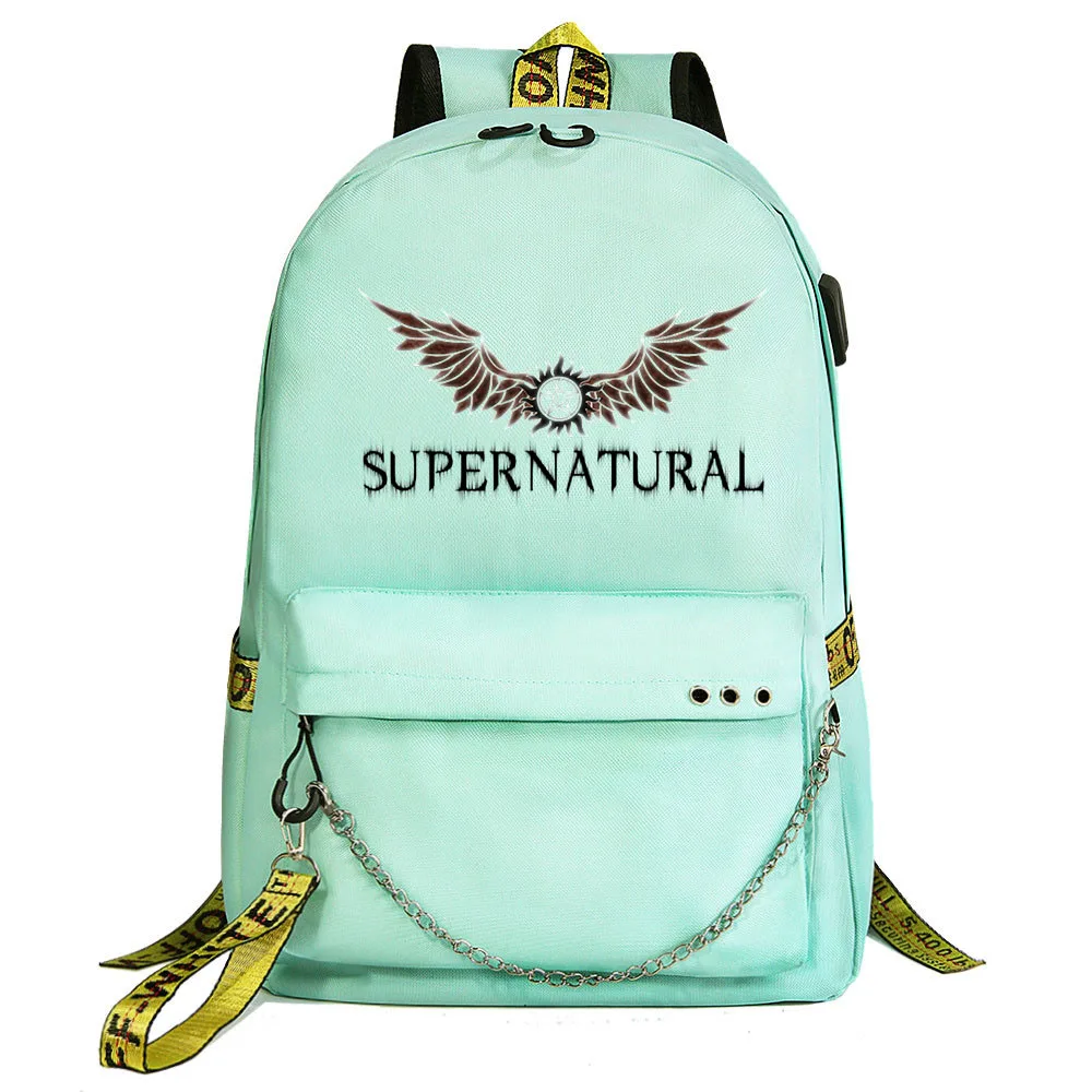 MINISO  Supernatural Winchester Bros Sam Dean Students School Bag Women Men Causal Travel Backpack with Charging USB Teenager