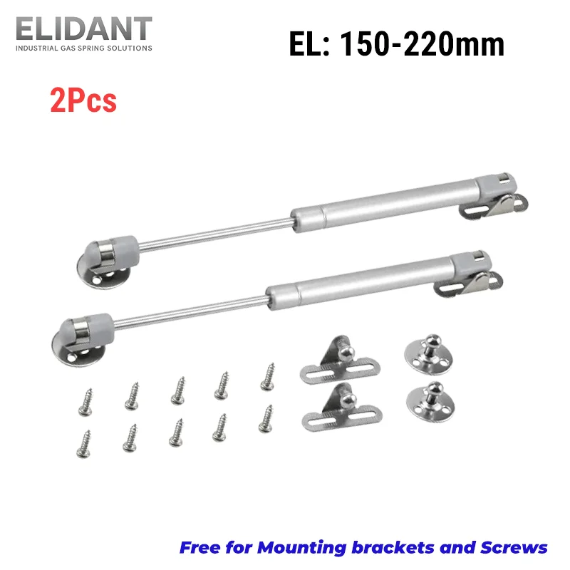 2PCS 45N 250N 150-220mm Silver Gas Strut Soft Opening Telescopic Lift Support Gas Spring Kitchen Cabinet Door Lift Assist