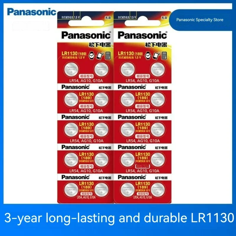 Panasonic 189 LR1130 AG10 SR1130 389 V10GA LR54 SR54 1.5V batteria alcalina a bottone per calcolatrice orologio termometro giocattolo