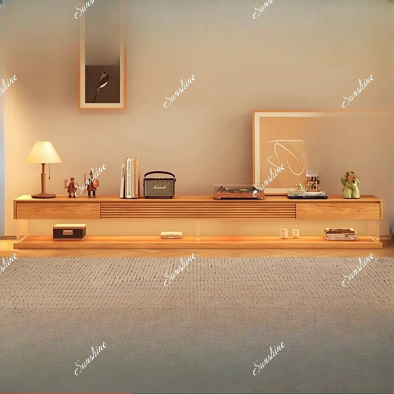

Household small apartment modern simple living room acrylic solid wood suspended TV cabinet