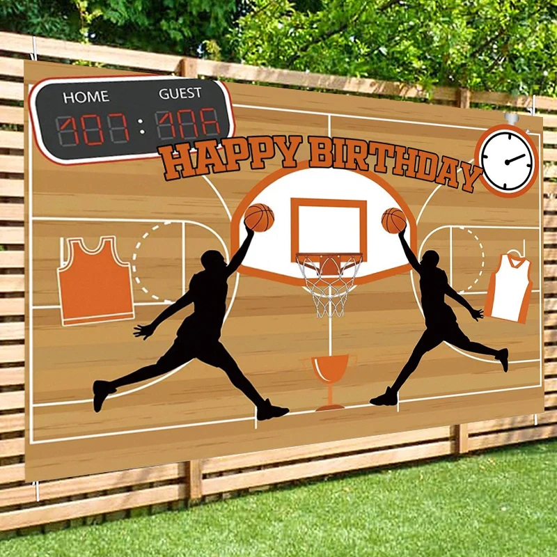 ฉากหลังธีมวันเกิดบาสเก็ตบอลแบนเนอร์ตกแต่งงานปาร์ตี้สำหรับเด็กผู้ชายกีฬาบาสเก็ตบอลพื้นหลังสำหรับถ่ายภาพ
