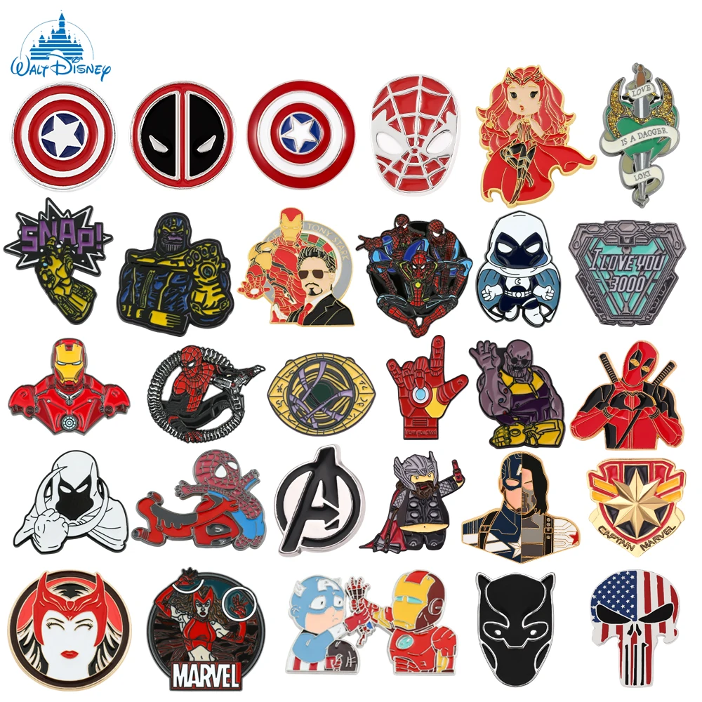 Disney Movie Avengers Iron Man Scarlet Witch Button Brooch Superhero Captain America Enamel Lapel Pin Trend Spiderman Badge