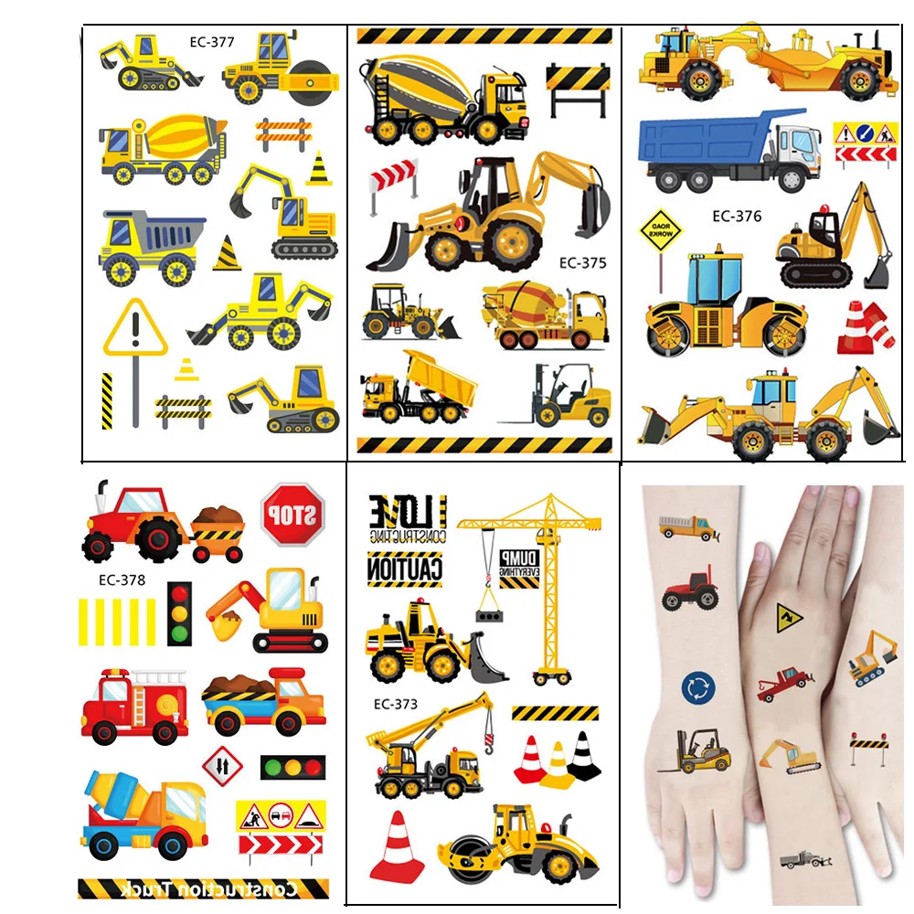 Cars and Trucks Temporary Tattoos for Kids Construction Vehicle Themed Fake Tattoo Excavator Stickers Boys Birthday Party Gifts