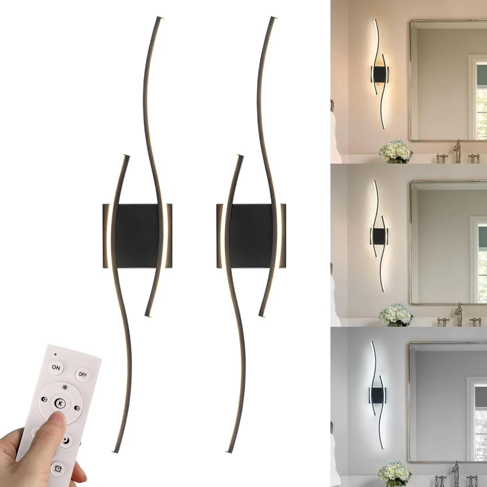 

US Modern Wall Sconces Set of Two 39.4inch, Dimmable 3CCT Wall Lights with Remote Control, Wall Sconces Lighting Black Indoor