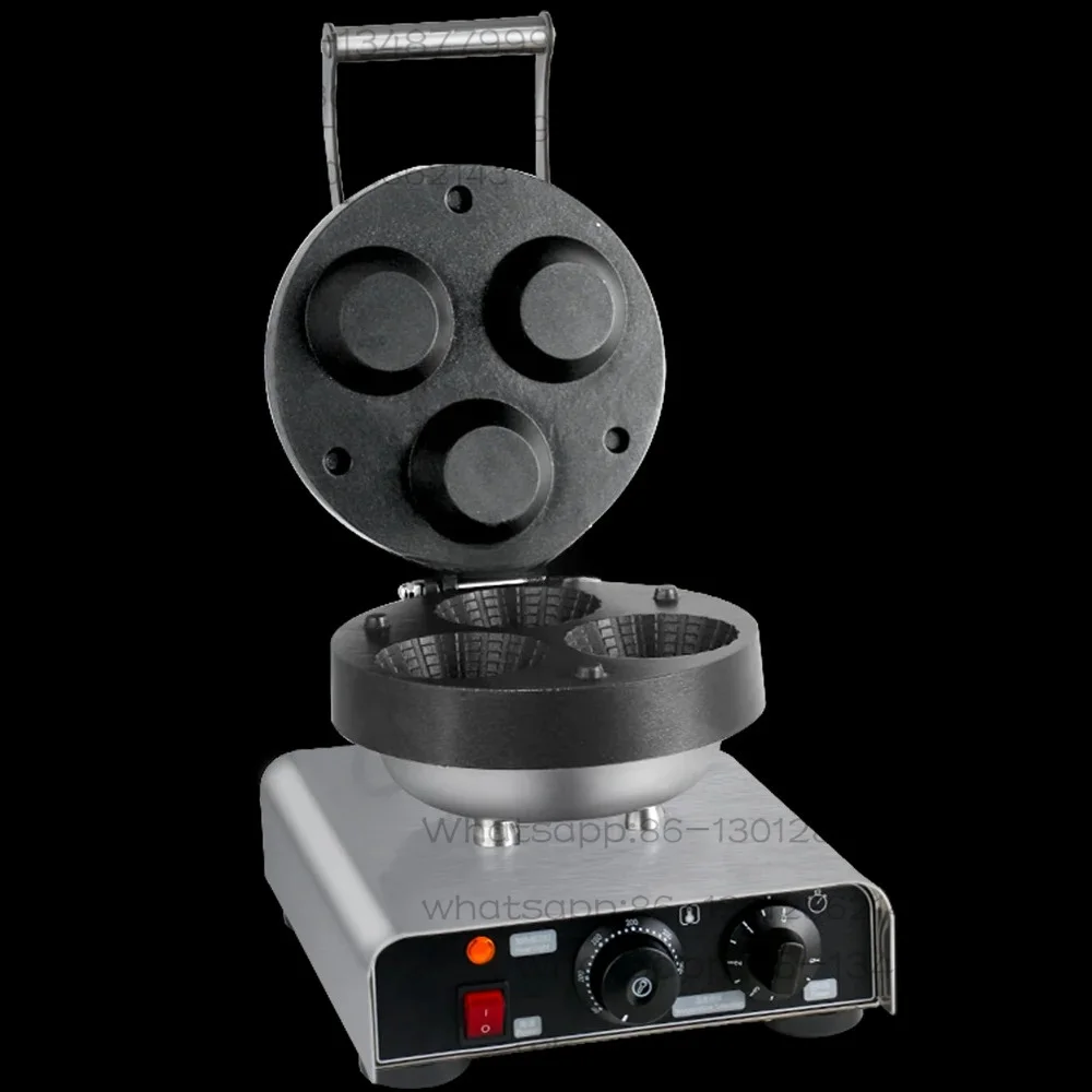 Electric 3 Holes Commercial Waffle Cone Bowl Waffle Cup Cone Maker Snack Waffle Making Machine