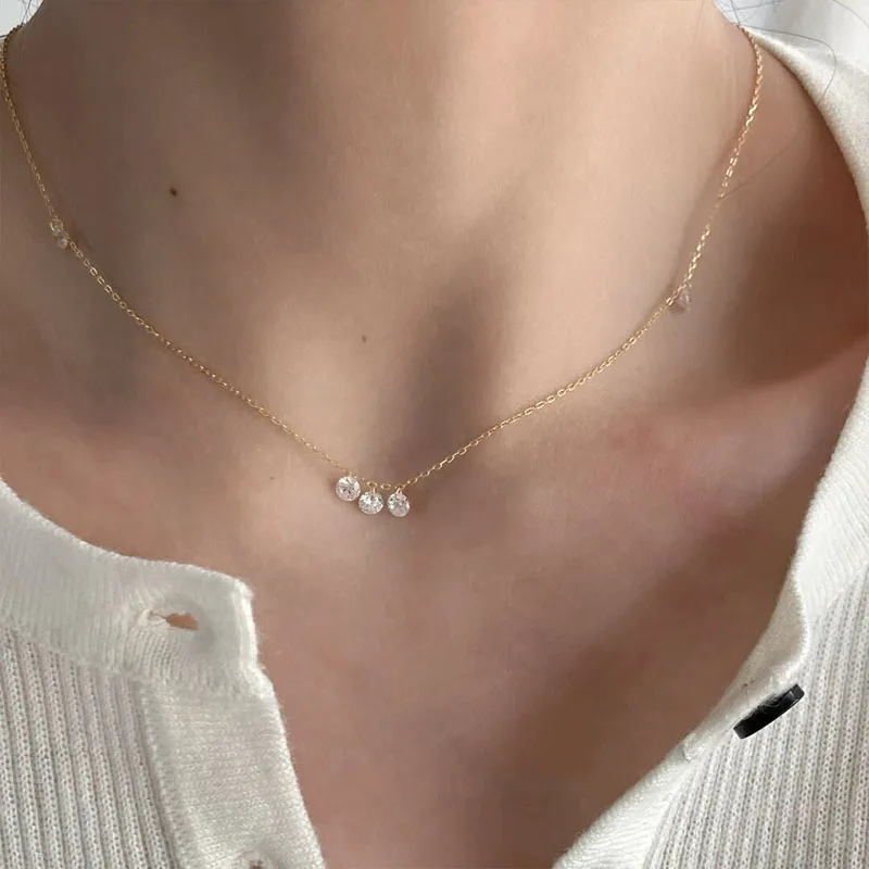 New 925 Sterling Silver Sparkling Zircon Necklace Long Double Layer Collarbone Chain Wedding Jewelry Accessories