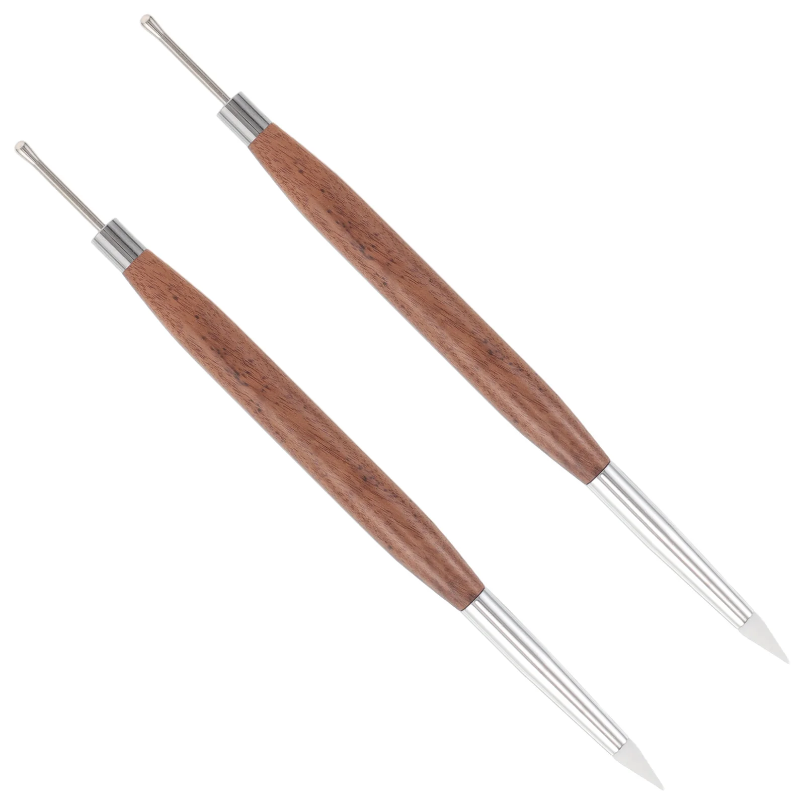 

2pcs Nail Art Tools Dual Ended Sandalwood Handle For Gel Scraping Embossing Detail Work Reusable Manicure Pen Set Diy Nail