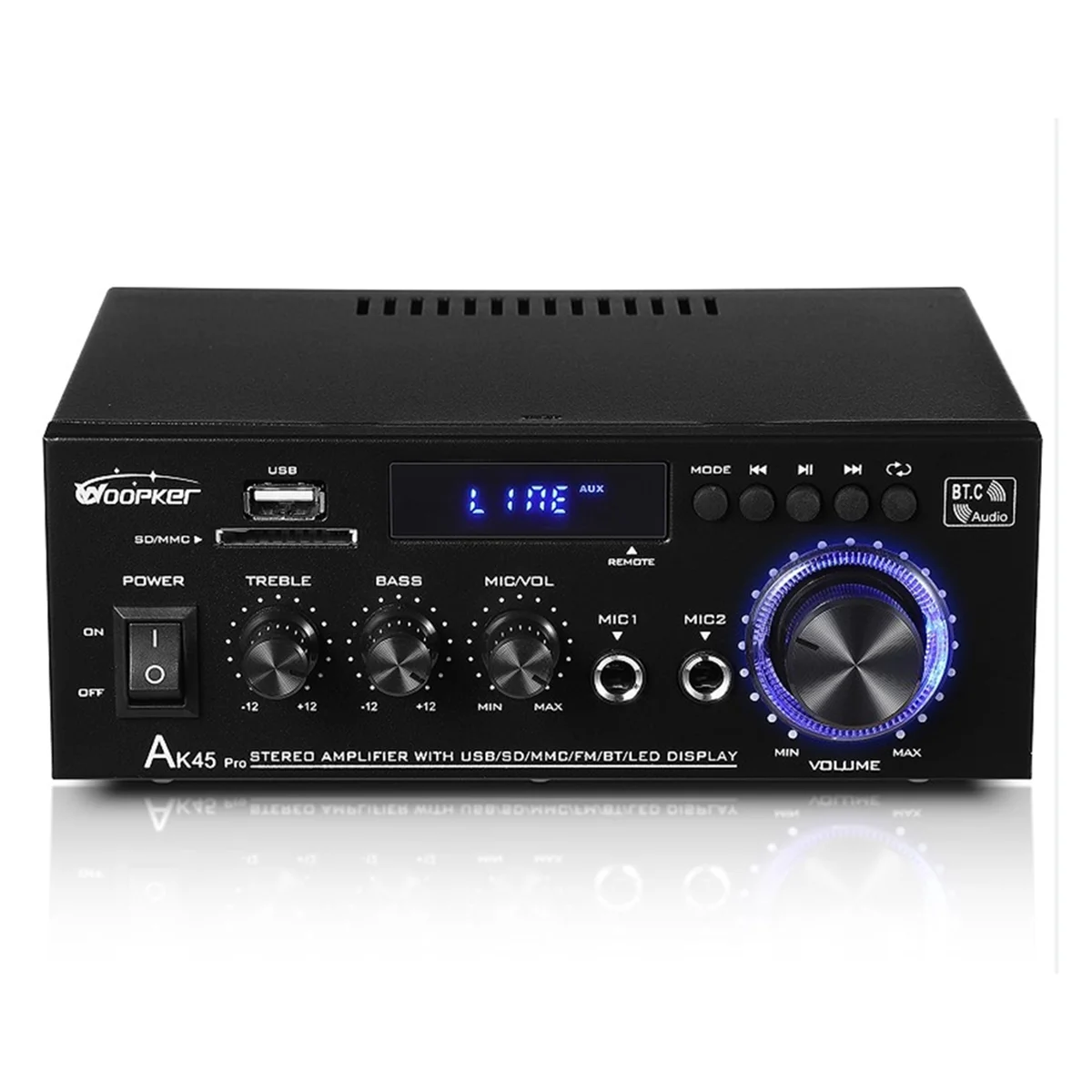 Amplificador de Audio A003 Ak45 Pro, altavoz de graves Bluetooth, compatible con salida máxima de 820W, entrada de 90-240V, 50W + 50W, actualización remota, enchufe europeo