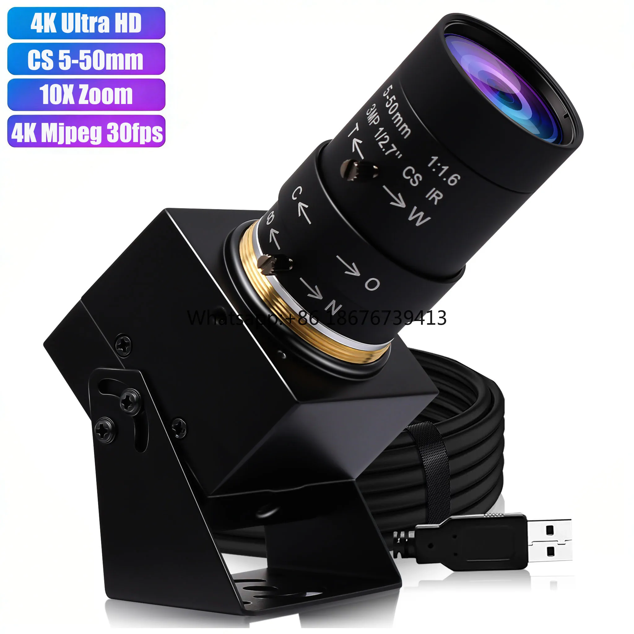 10X Zoom USB 4K Webcam IMX317 Sensor CS Mount 5-50mm Lens 3840*2160 Mjpeg 30fps High Speed UVC Plug and Play Web Camera