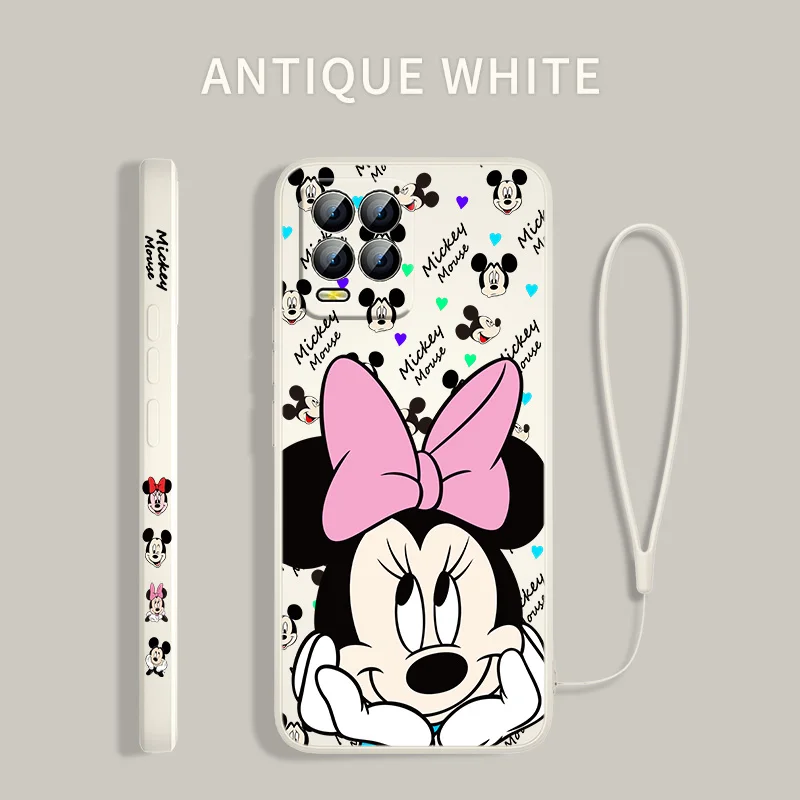 Cute Cartoon Disney Mickey Minne For Realme Q3S GT 2 S7 ST S2 C25Y C21Y C11 C17 Narzo 50A 50i 30 20 Liquid Left Rope Phone Case