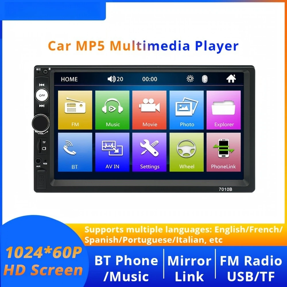 

2 Din for Mobile phone 7'' TFT HD Touch Screen Android Car MP5 Multimedia Player Audio Support Rear View Camera BT FM TF USB