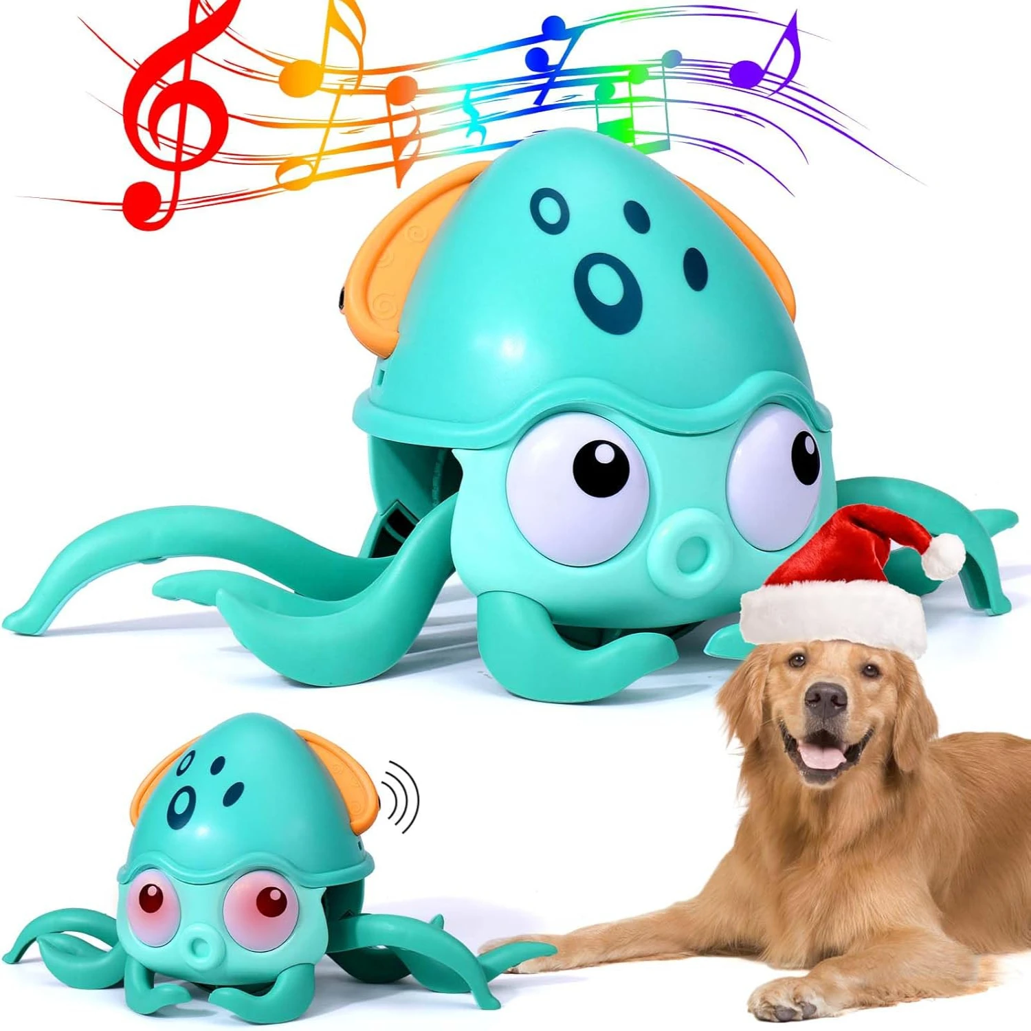 

Interactive Dog Toys, Escaping Octopus Dog Toy with Obstacle Avoidance Sensor, Dancing Octopus Toys with Music Sounds & Lights f
