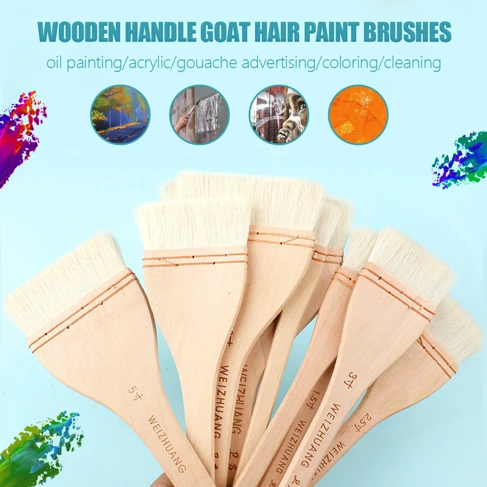 10 Sizes Wooden Handle Goat Hair Paint Brushes Set Smooth Sanding for Wall Watercolor Acrylic Oil Painting Drawing Art Supplies