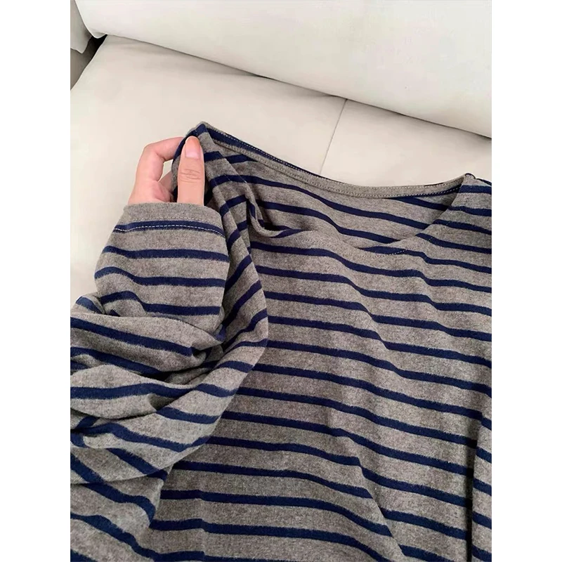 

Retro Striped Long Sve T-irt ex Spring Autumn Winter Loose Casual Versatile Base Layer irt Top for Youth
