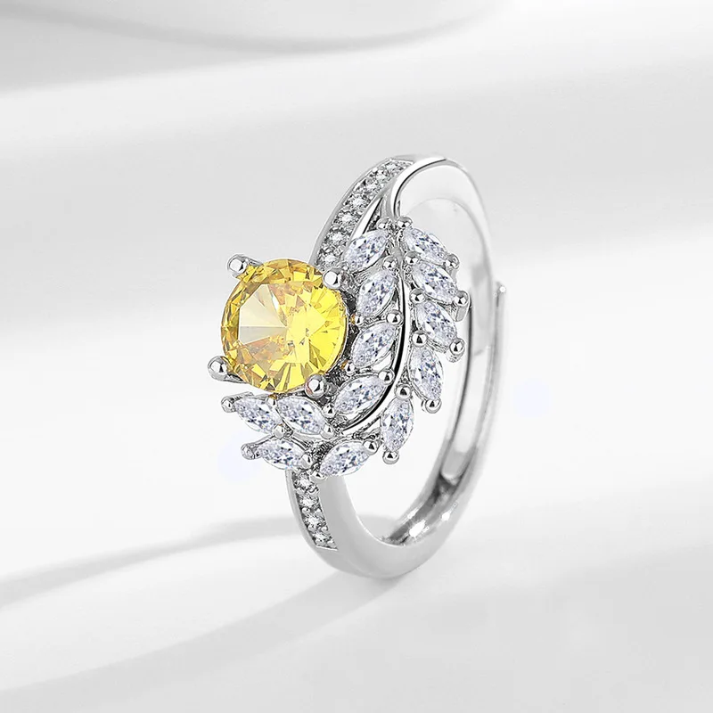 Korean-style fashionable yellow crystal zirconium women's ring - engagement ring, proposal ring, jewelry gift