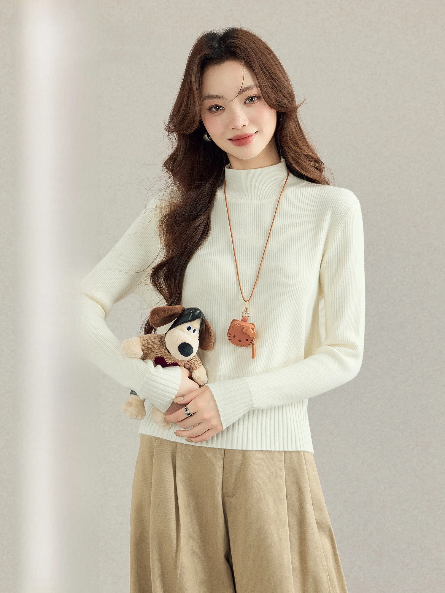 

Meng Xiaoqi вязаный длинный свитер светя, женский модный облегающий свитер с высоким воротником, внутренняя одежда, базовый корейский топ