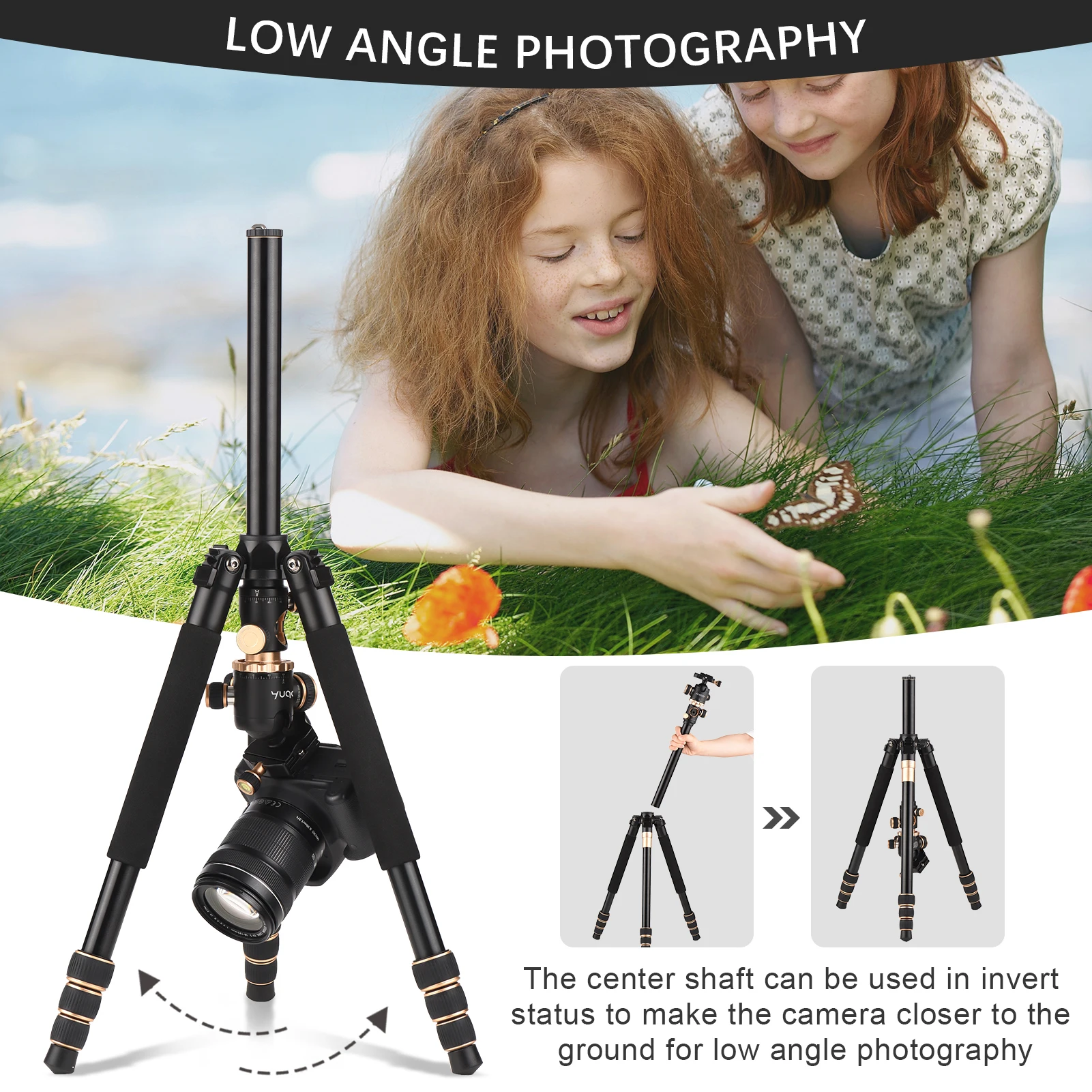 184cm/72.4in Portable Photography Tripod Horizontal Camera Tripod Stand Monopod Aluminum Alloy 8kg/17.6lbs Load Capacity with