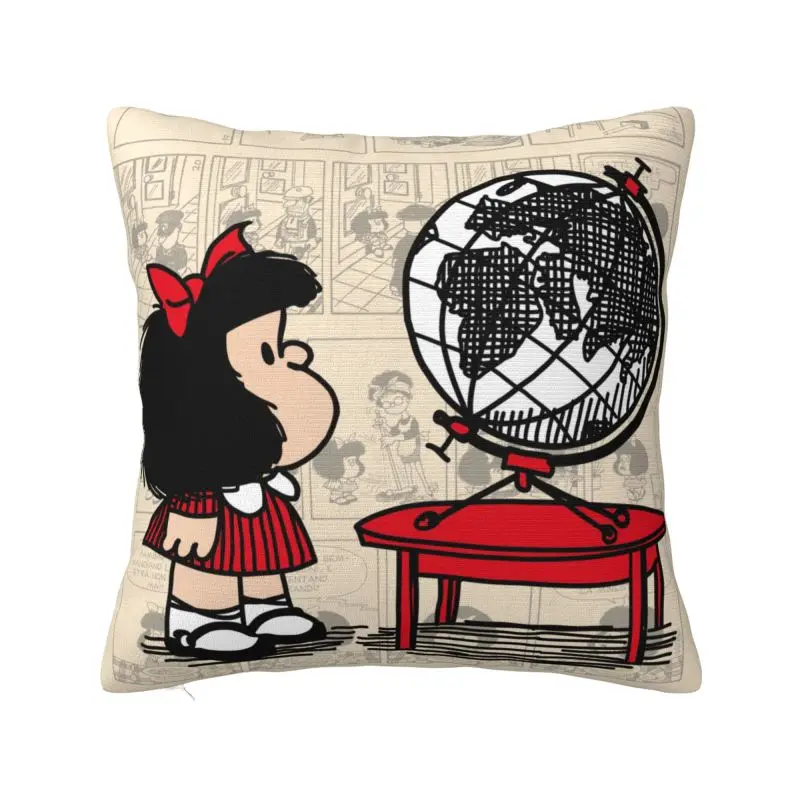 Custom Humor Mafaldas Quino Comic Cartoon Manga Nordic Throw Pillow Cover Car Cushion