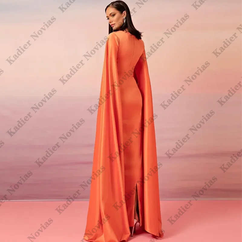 فساتين سهرة عربية دبي من الساتان البرتقالي للنساء برقبة على شكل V وتنورة جانبية على شكل حرف A لحفلات الزفاف فستان فيستدوس دي نوش مخصص