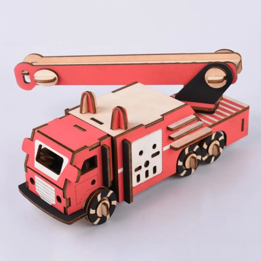 

3D Fire Engine Wood Puzzle DIY Assembly Educational Concentration Creativity Development Kit for Kids Wooden Puzzles Toys
