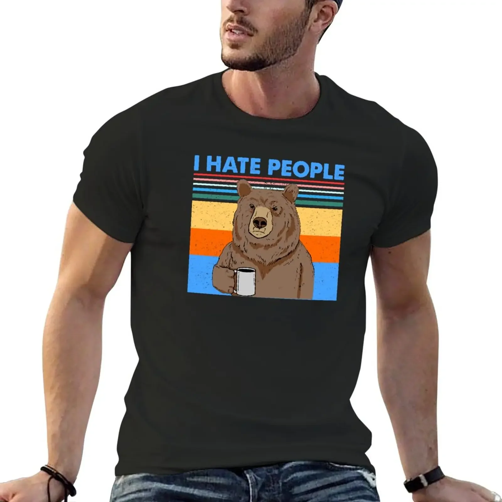 

Bear Drink Coffee I Hate People T-Shirt for a boy hippie clothes mens tall t shirts