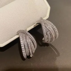 CAOSHI Versatile Luxury Women's Hoop Earrings Silver Color Brilliant Cubic Zirconia Wedding Engagement Accessories Party Jewelry